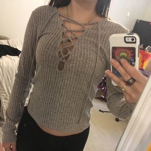 Forever 21 lace up long sleeve top